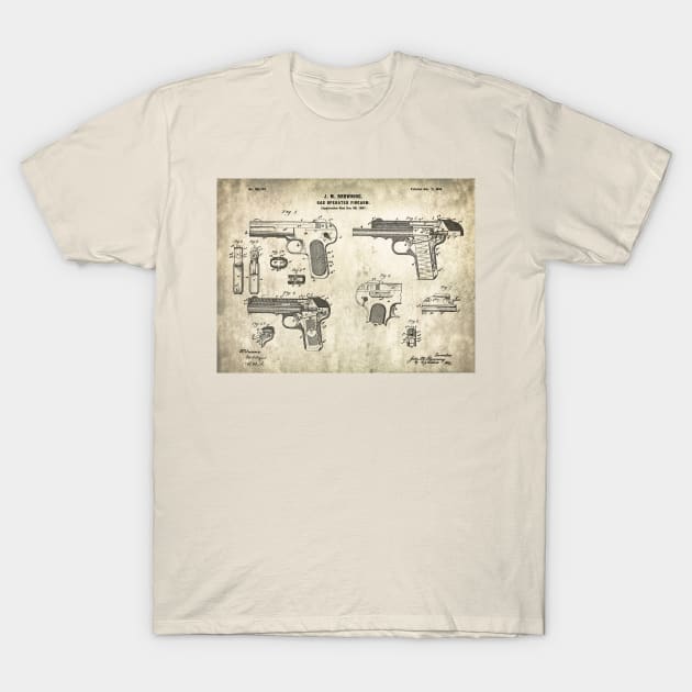 Browning automatic pistol - 1899 Patent - S T-Shirt by SPJE Illustration Photography